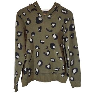 Banyan Tree Leopard Print‎ Hoodie Size S Olive Green Granola Girl Cozy Sweater